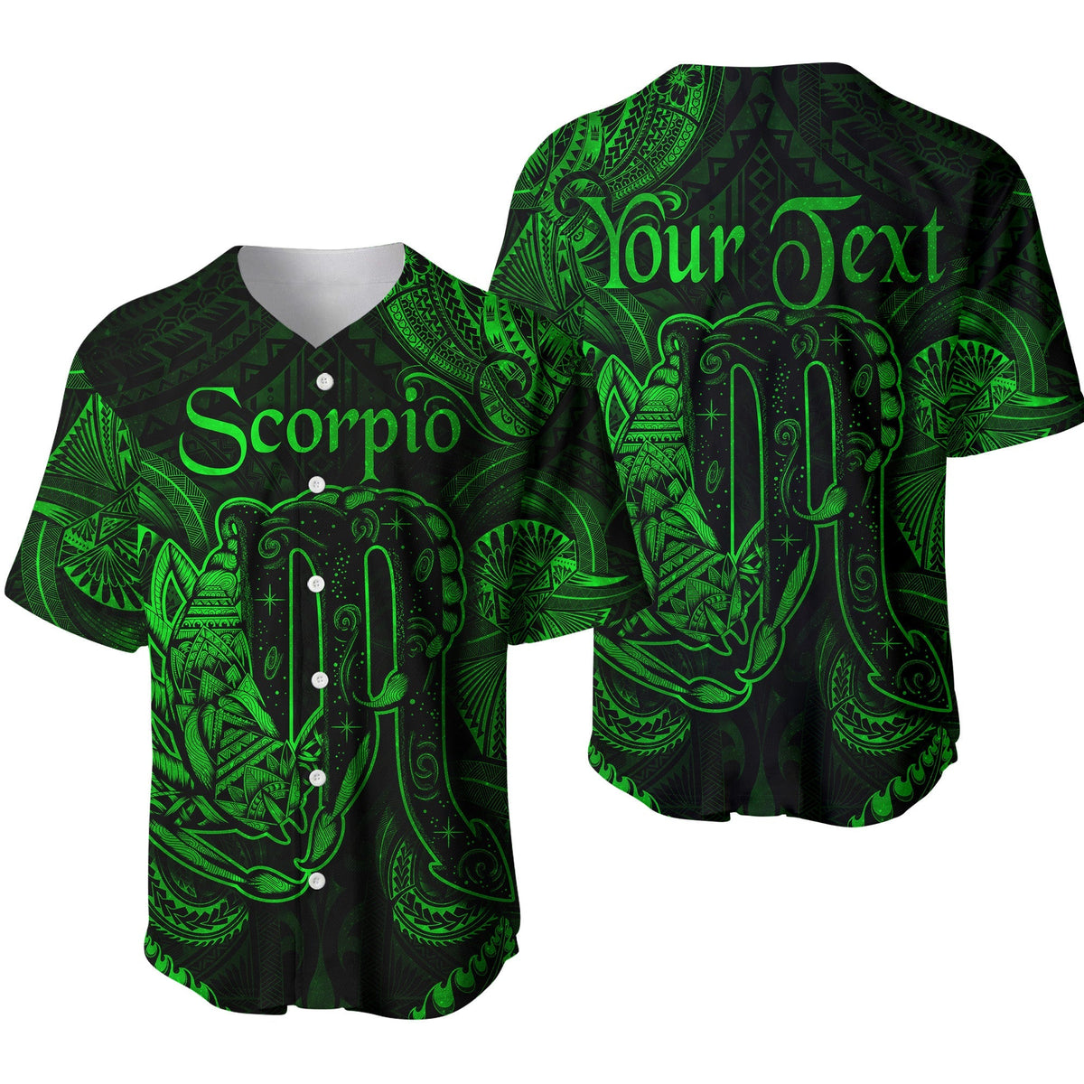 (Custom Personalised) Scorpio Zodiac Polynesian Baseball Jersey Unique Style - Green LT8 - Wonder Print Shop