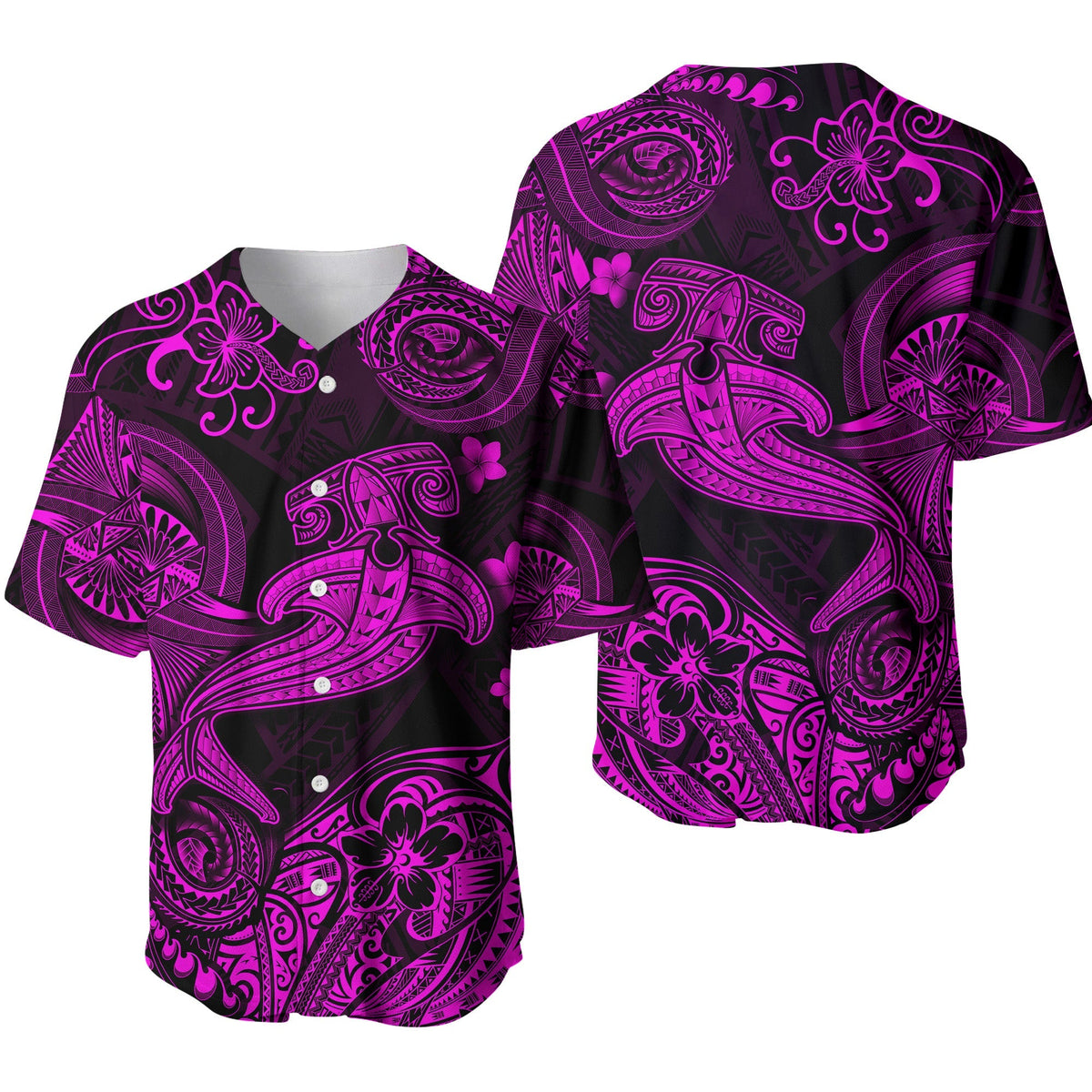 Hawaii Hammer Shark Polynesian Baseball Jersey Unique Style - Pink LT8 - Wonder Print Shop