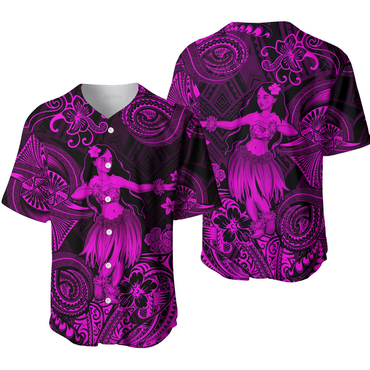 Hawaii Hula Girl Polynesian Baseball Jersey Unique Style - Pink LT8 - Wonder Print Shop