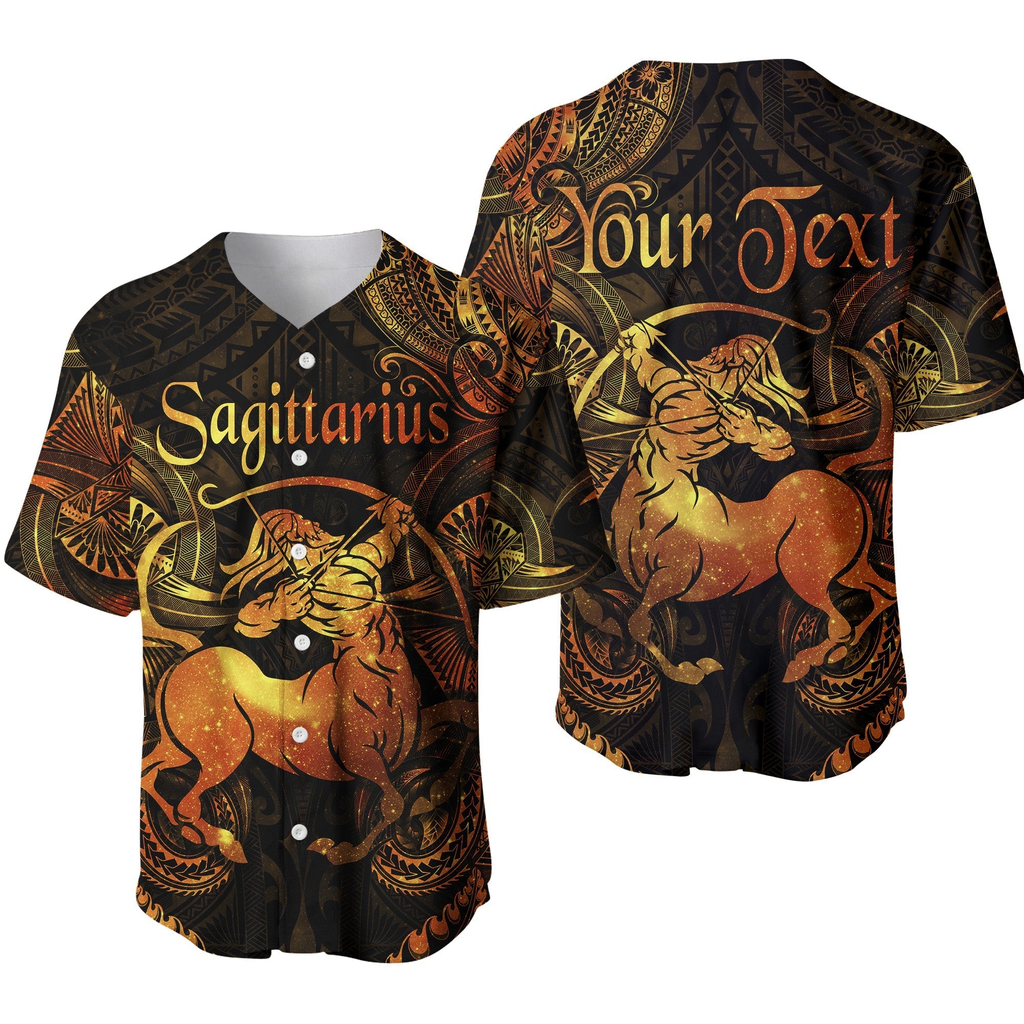 (Custom Personalised) Sagittarius Zodiac Polynesian Baseball Jersey Unique Style - Gold LT8 - Wonder Print Shop
