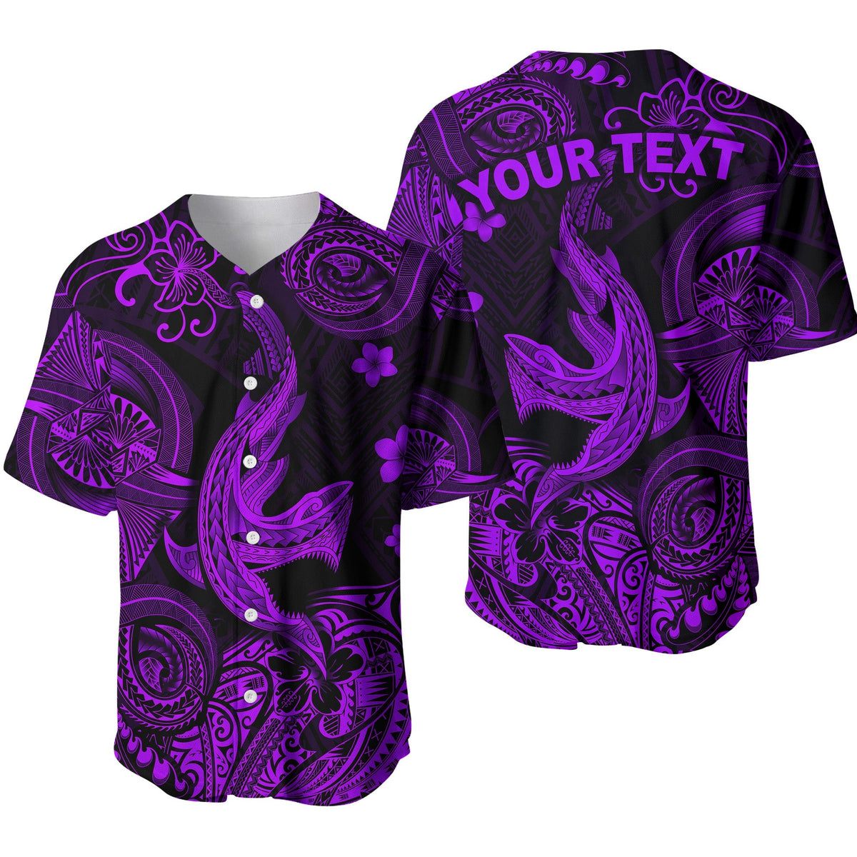 (Custom Personalised) Hawaii Angry Shark Polynesian Baseball Jersey Unique Style - Purple LT8 - Wonder Print Shop