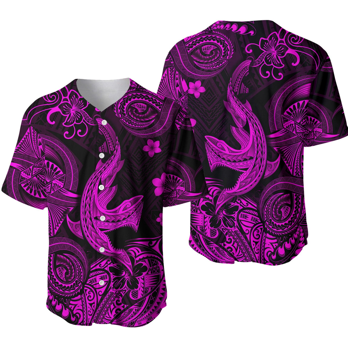 Hawaii Angry Shark Polynesian Baseball Jersey Unique Style - Pink LT8 - Wonder Print Shop
