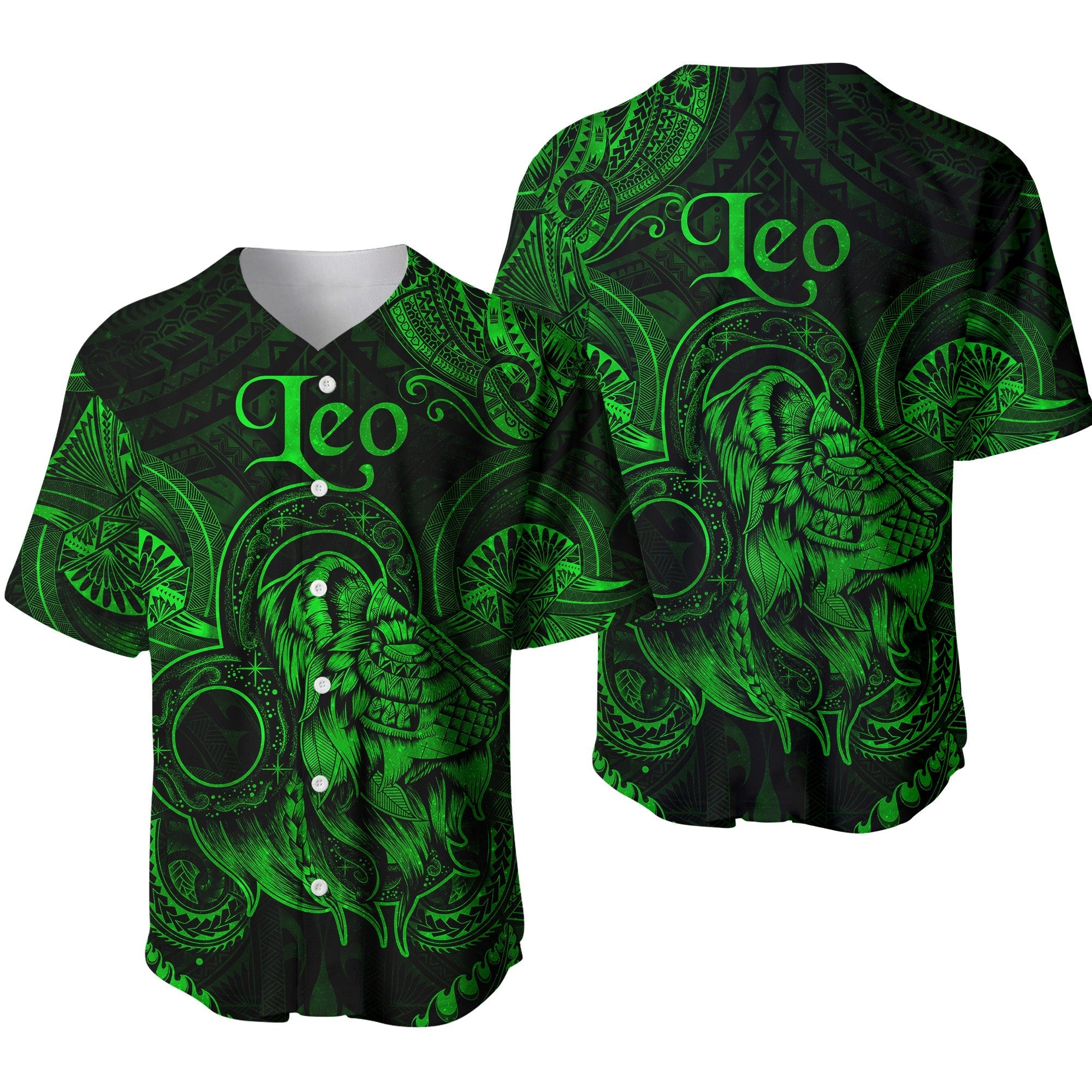 Leo Zodiac Polynesian Baseball Jersey Unique Style - Green LT8 - Wonder Print Shop