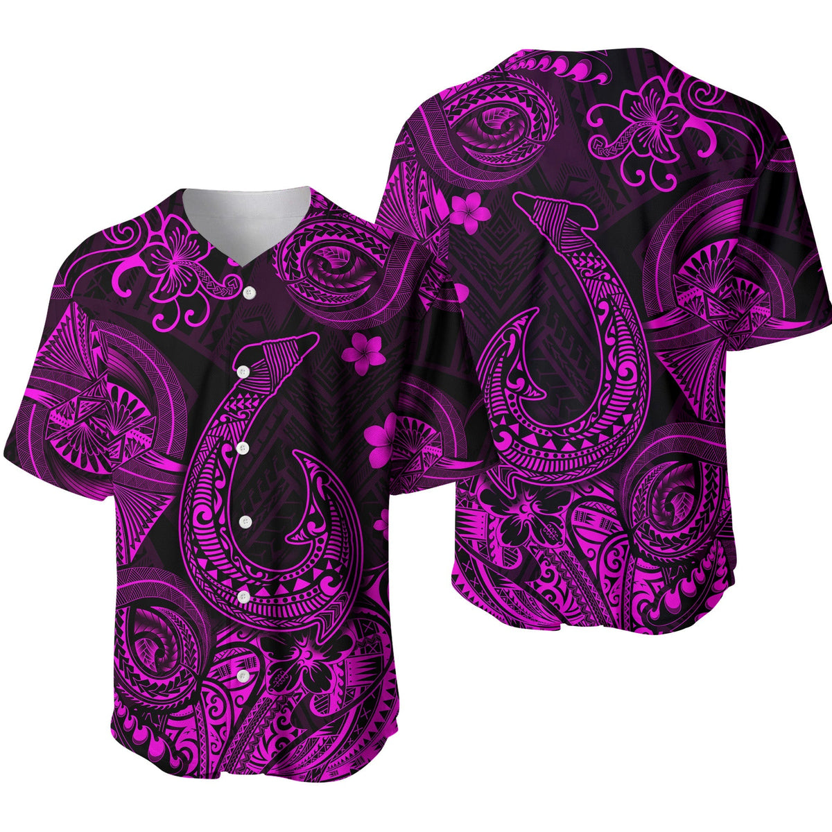 Hawaii Fish Hook Polynesian Baseball Jersey Unique Style - Pink LT8 - Wonder Print Shop