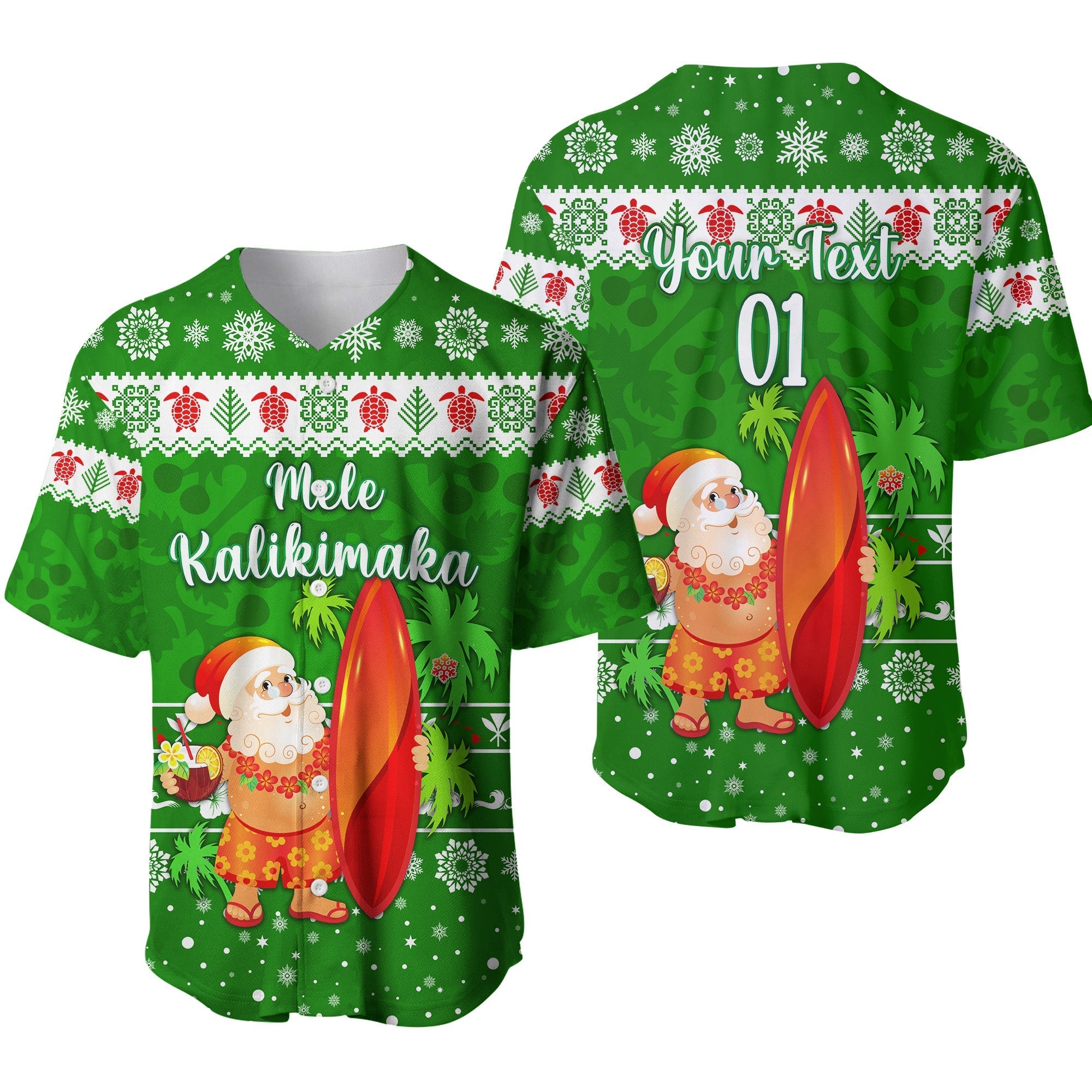 custom-personalised-hawaii-christmas-baseball-jersey-santa-claus-surfing-simple-style-green