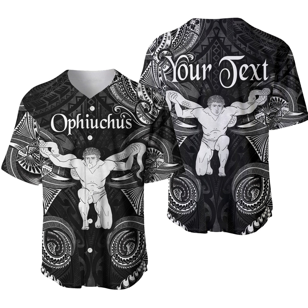(Custom Personalised) Ophiuchus Zodiac Polynesian Baseball Jersey Unique Style - Black LT8 - Wonder Print Shop