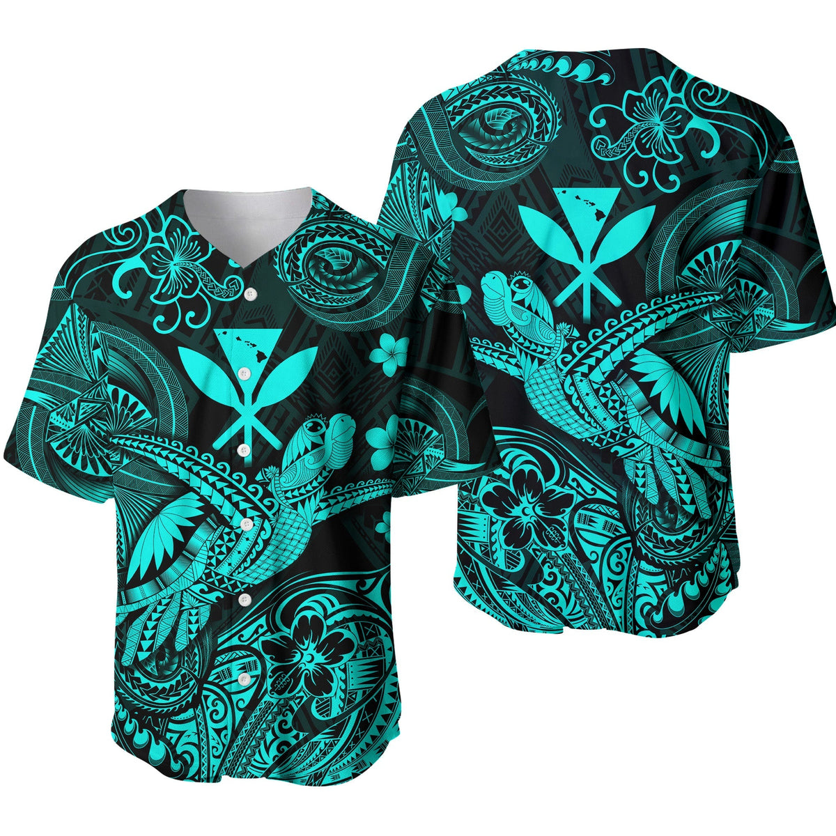 Hawaii Turtle Map Polynesian Baseball Jersey Kanaka Maoli Unique Style - Turquoise LT8 - Wonder Print Shop