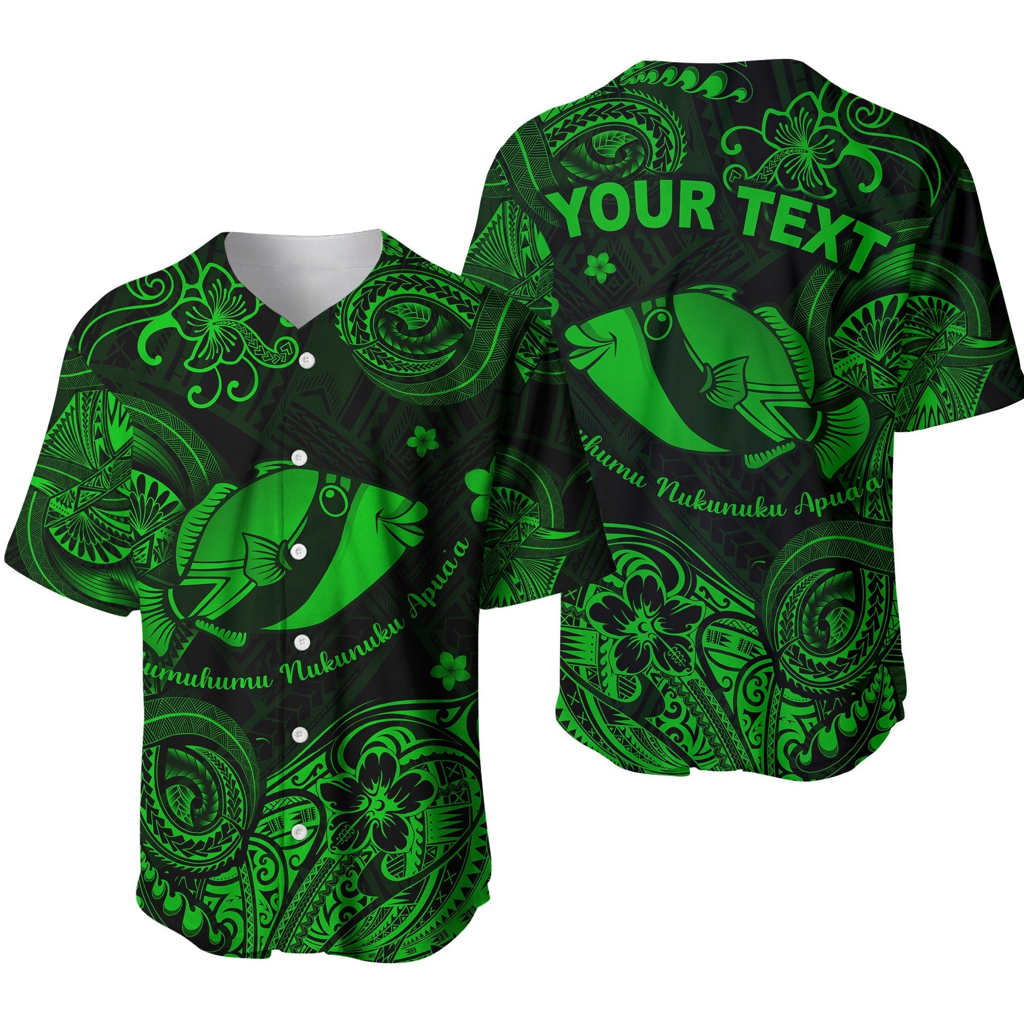 (Custom Personalised) Hawaii State Fish: Humuhumu Nukunuku Apua'a Polynesian Baseball Jersey Unique Style - Green LT8 - Wonder Print Shop