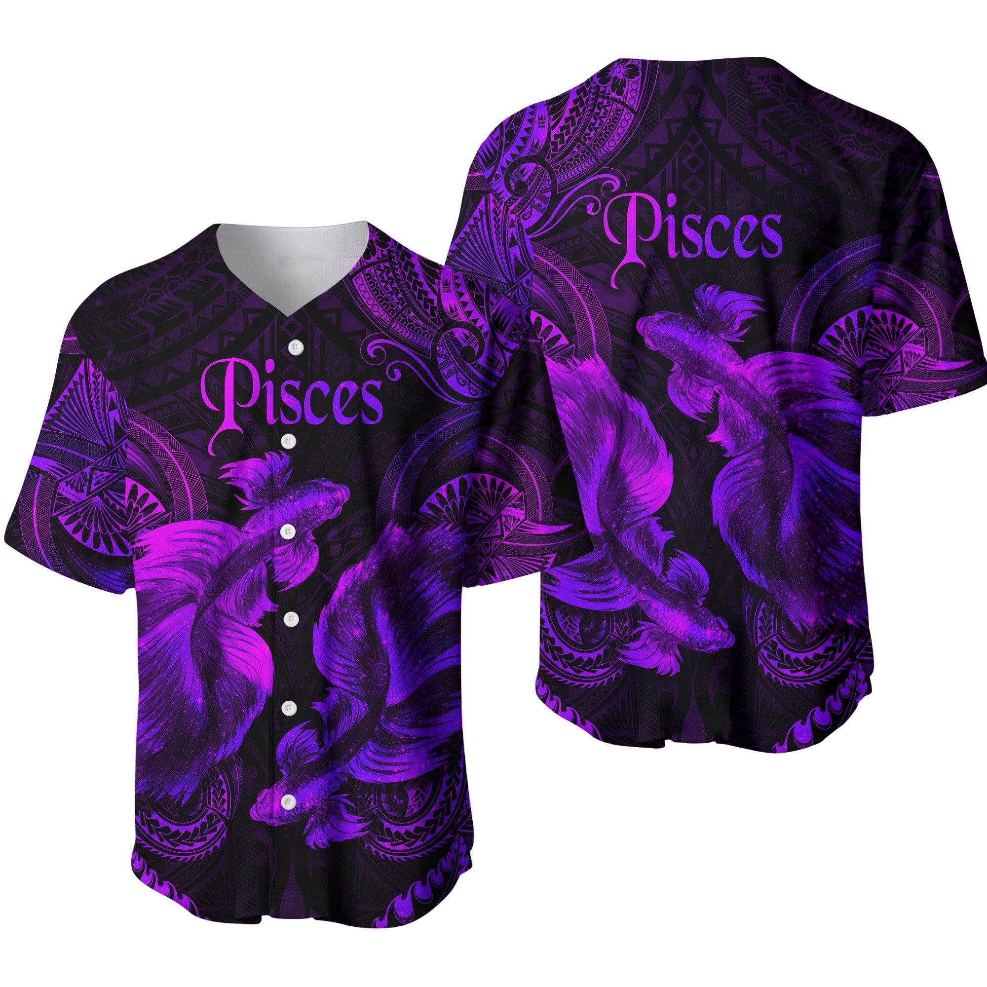 Pisces Zodiac Polynesian Baseball Jersey Unique Style Purple LT8 - Wonder Print Shop