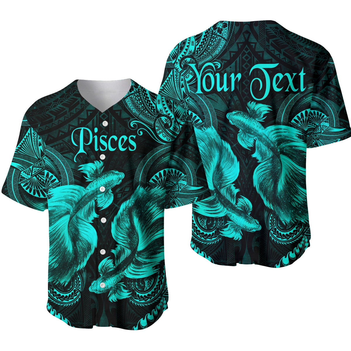 (Custom Personalised) Pisces Zodiac Polynesian Baseball Jersey Unique Style - Turquoise LT8 - Wonder Print Shop