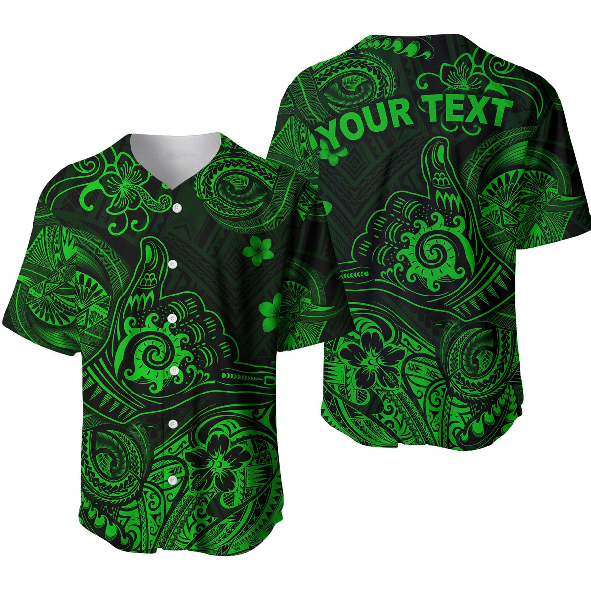 (Custom Personalised) Hawaii Shaka Polynesian Baseball Jersey Unique Style - Green LT8 - Wonder Print Shop