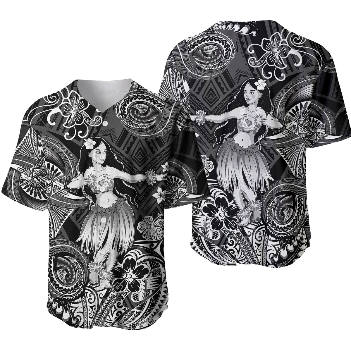 Hawaii Hula Girl Polynesian Baseball Jersey Unique Style - Black LT8 - Wonder Print Shop