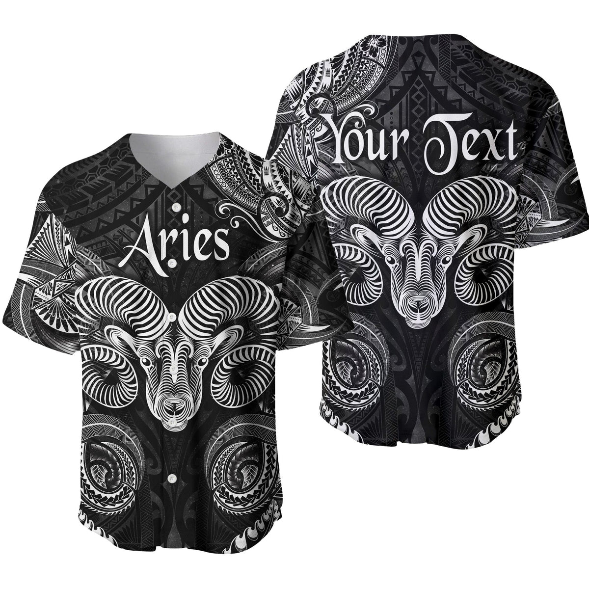 (Custom Personalised) Aries Zodiac Polynesian Baseball Jersey Unique Style - Black LT8 - Wonder Print Shop