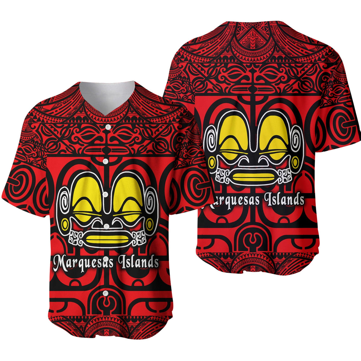 Marquesas Islands Baseball Jersey Marquesan Tattoo Simple Style - Red LT8 - Wonder Print Shop