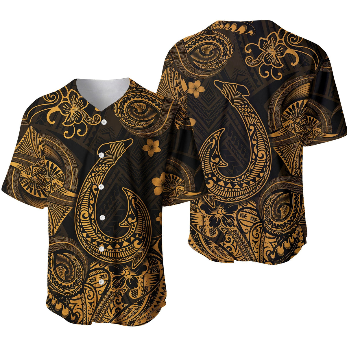 Hawaii Fish Hook Polynesian Baseball Jersey Unique Style - Gold LT8 - Wonder Print Shop