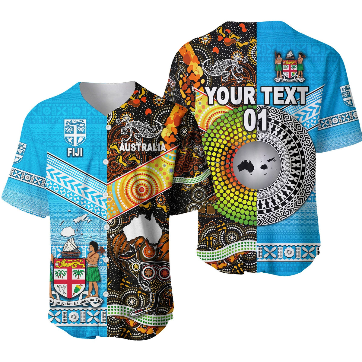 (Custom Personalised) Australia Aboriginal And Fiji Tapa Baseball Jersey Together LT8 - Wonder Print Shop
