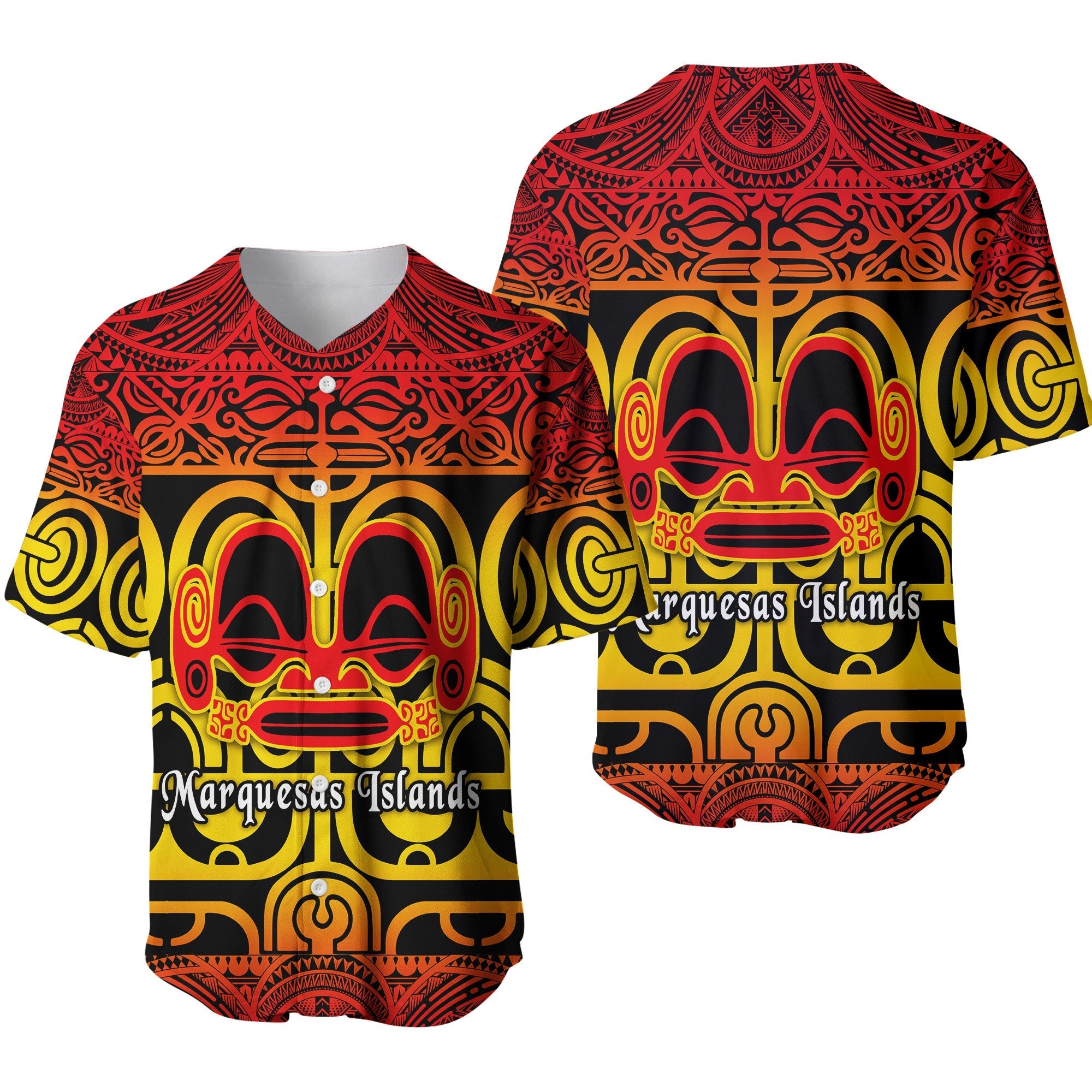 Marquesas Islands Baseball Jersey Marquesan Tattoo Simple Style - Gradient Red LT8 - Wonder Print Shop