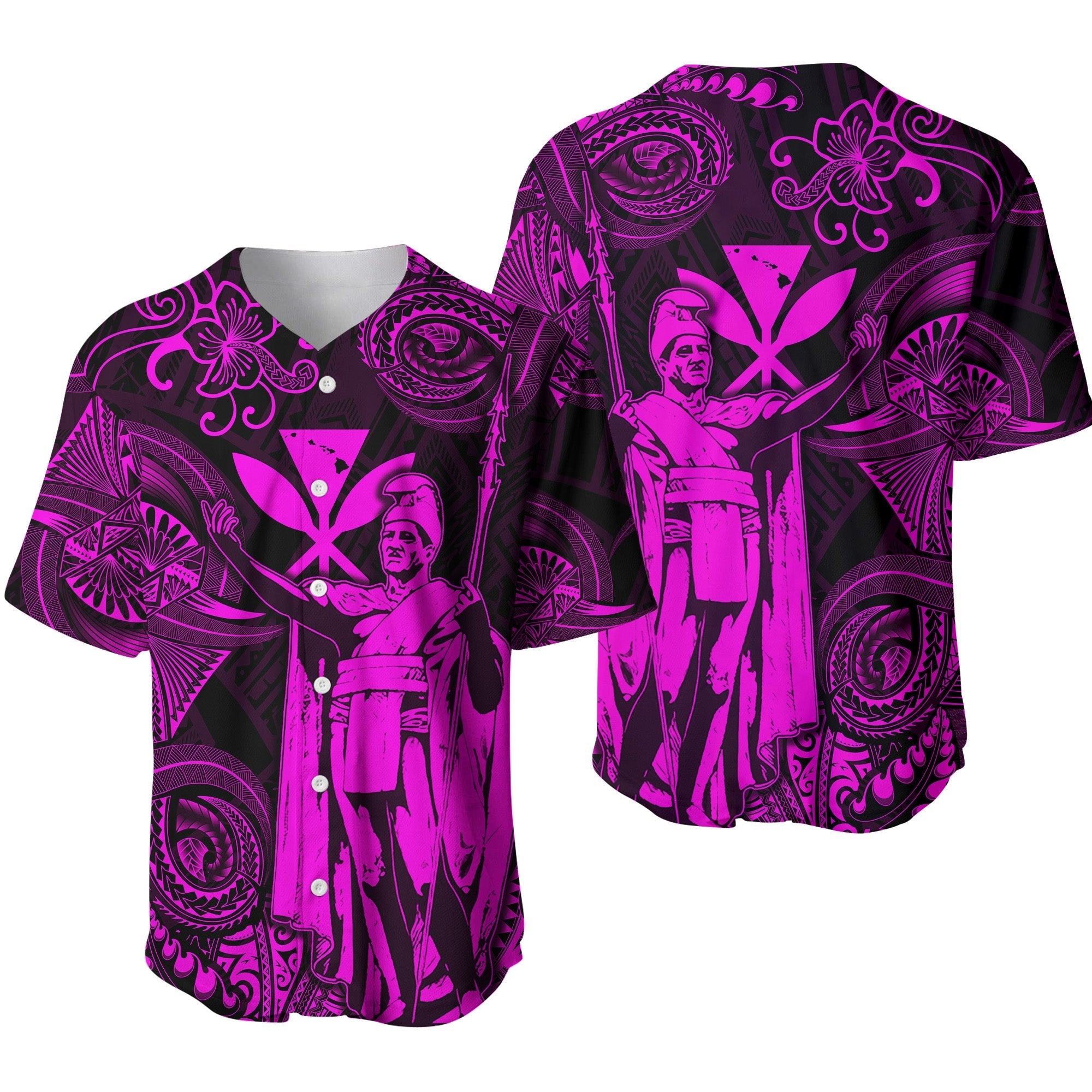 Hawaii King Kamehameha Map Polynesian Baseball Jersey Kanaka Maoli Unique Style - Pink LT8 - Wonder Print Shop