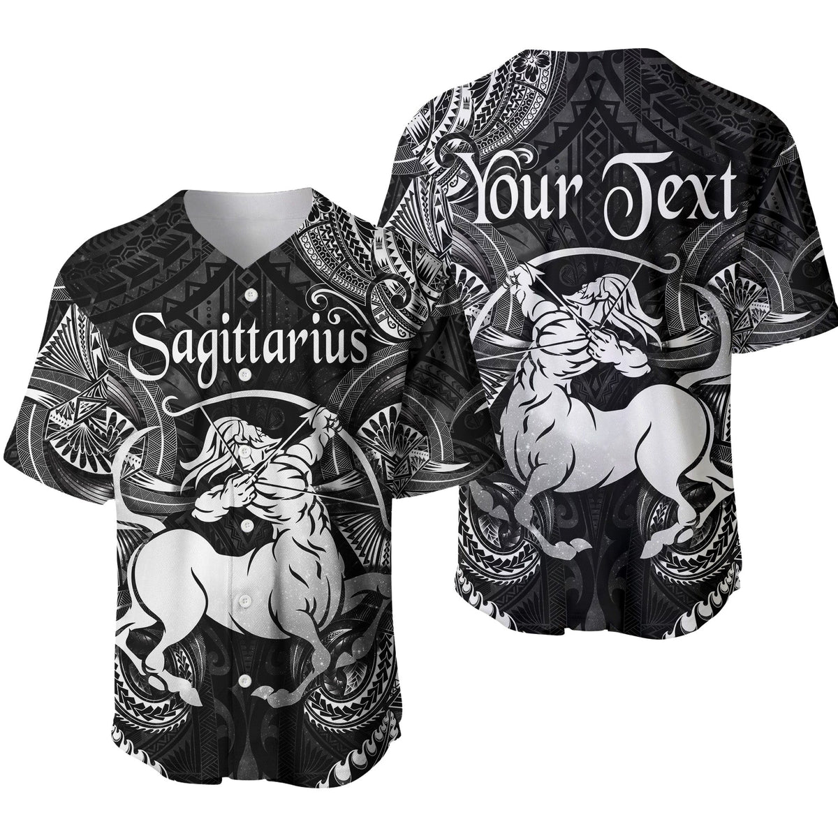 (Custom Personalised) Sagittarius Zodiac Polynesian Baseball Jersey Unique Style - Black LT8 - Wonder Print Shop