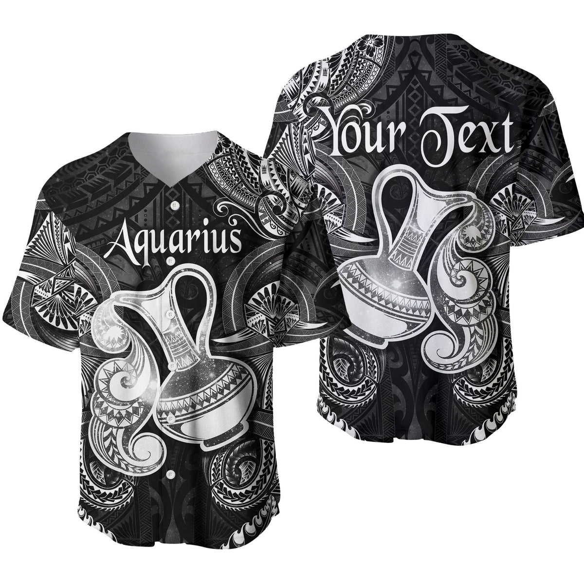 (Custom Personalised) Aquarius Zodiac Polynesian Baseball Jersey Unique Style - Black LT8 - Wonder Print Shop