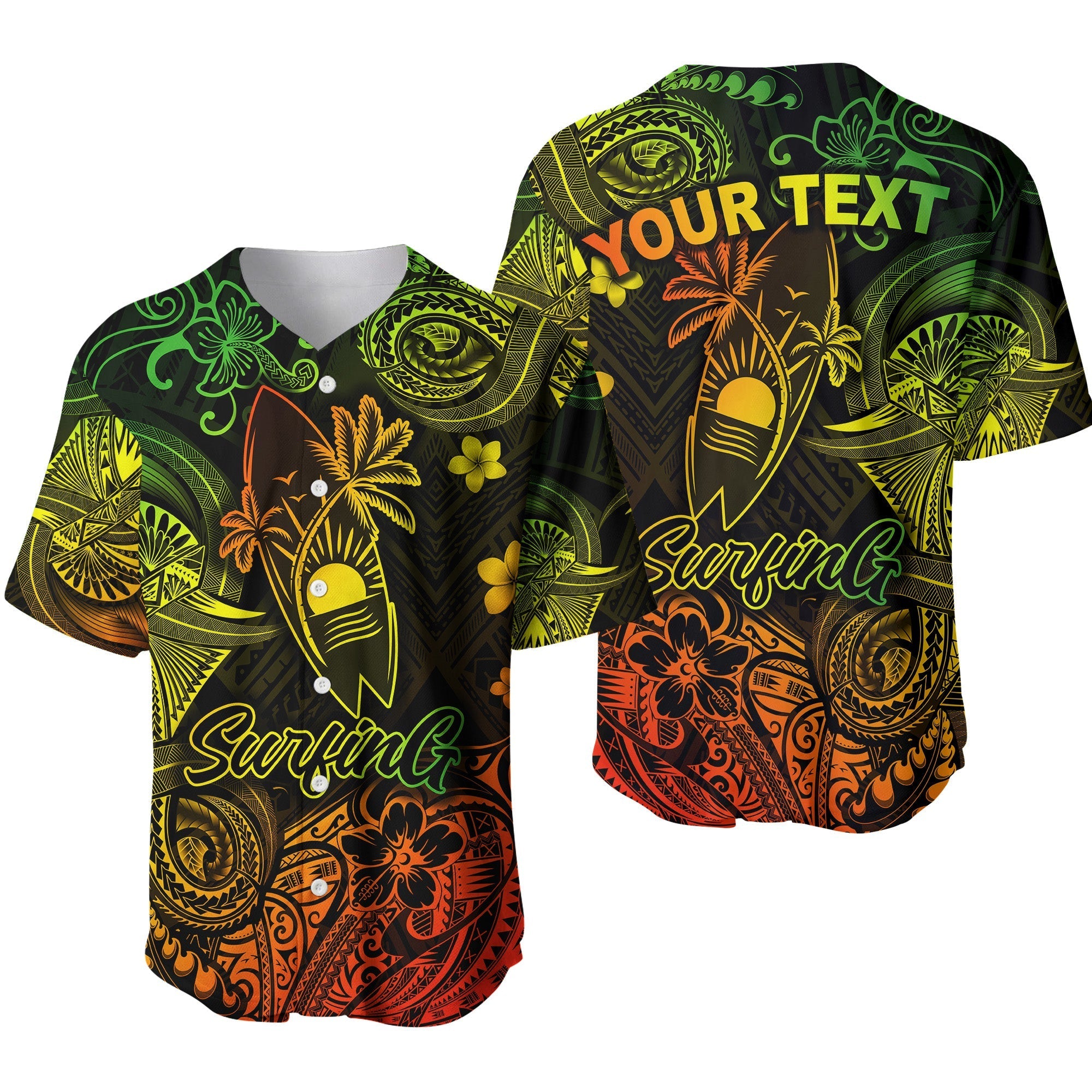 (Custom Personalised) Hawaii Surfing Polynesian Baseball Jersey Unique Style - Reggae LT8 - Wonder Print Shop