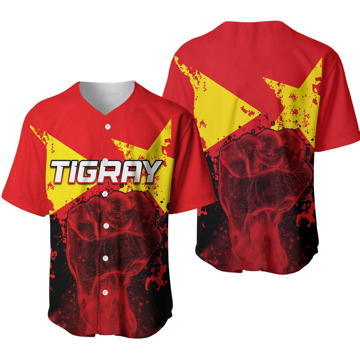 African Tigray Baseball Jerseys Tigray Flag Clenched Hand LT6 - Wonder Print Shop