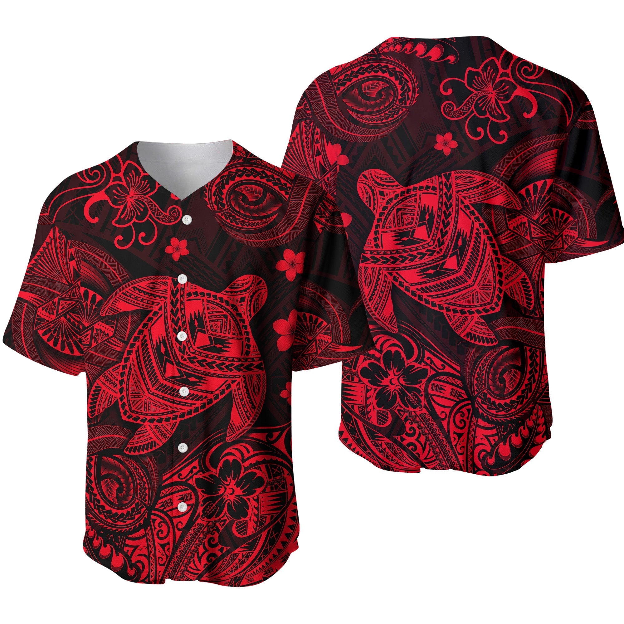 Hawaii Turtle Polynesian Baseball Jersey Plumeria Flower Unique Style - Red LT8 - Wonder Print Shop