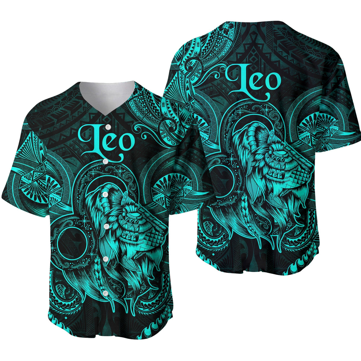 Leo Zodiac Polynesian Baseball Jersey Unique Style - Turquoise LT8 - Wonder Print Shop