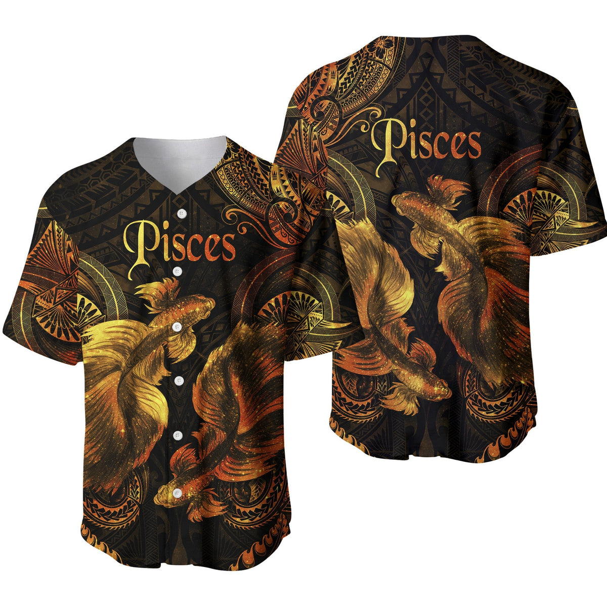 Pisces Zodiac Polynesian Baseball Jersey Unique Style Gold LT8 - Wonder Print Shop