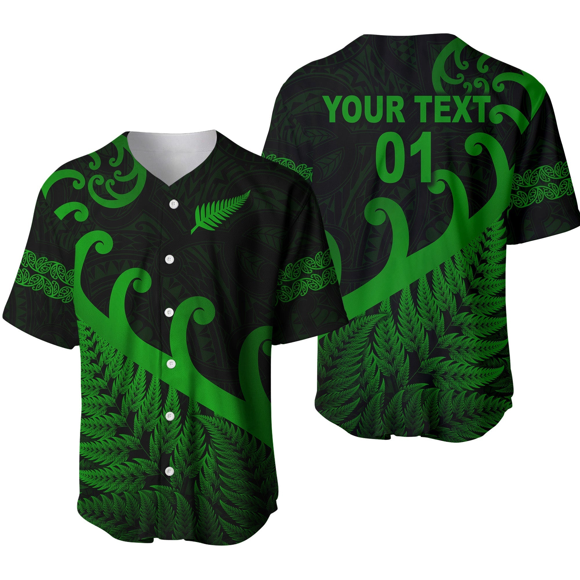 custom-personalised-new-zealand-rugby-maori-baseball-jersey-silver-fern-koru-vibes-green