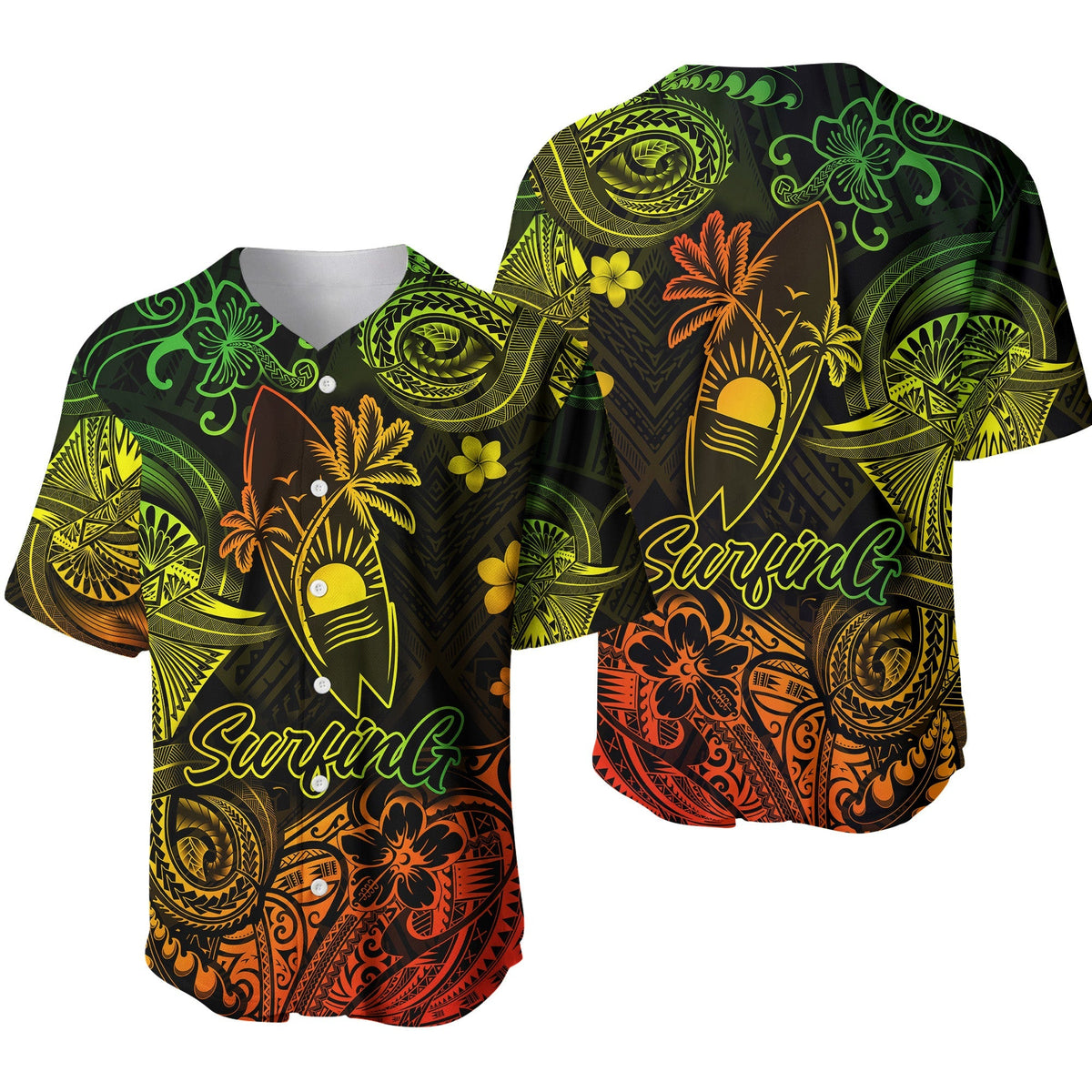 Hawaii Surfing Polynesian Baseball Jersey Unique Style - Reggae LT8 - Wonder Print Shop