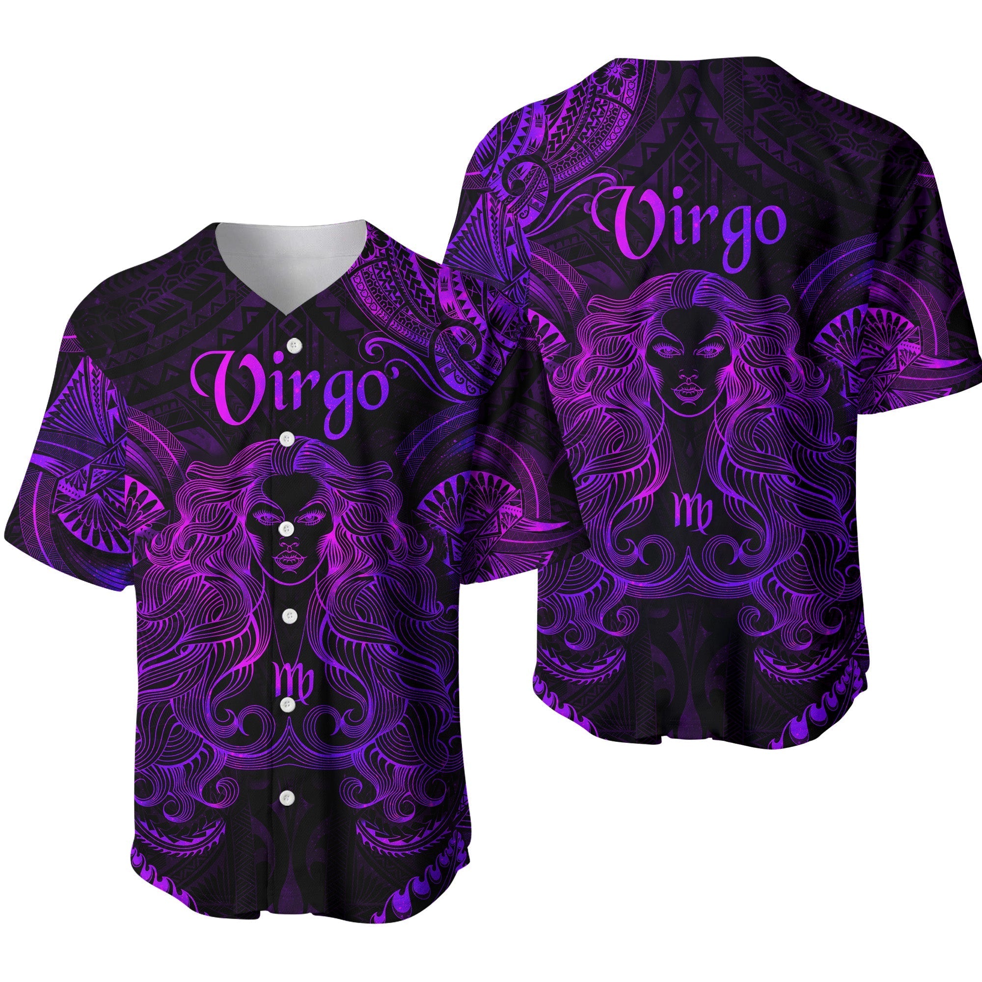 Virgo Zodiac Polynesian Baseball Jersey Unique Style - Purple LT8 - Wonder Print Shop
