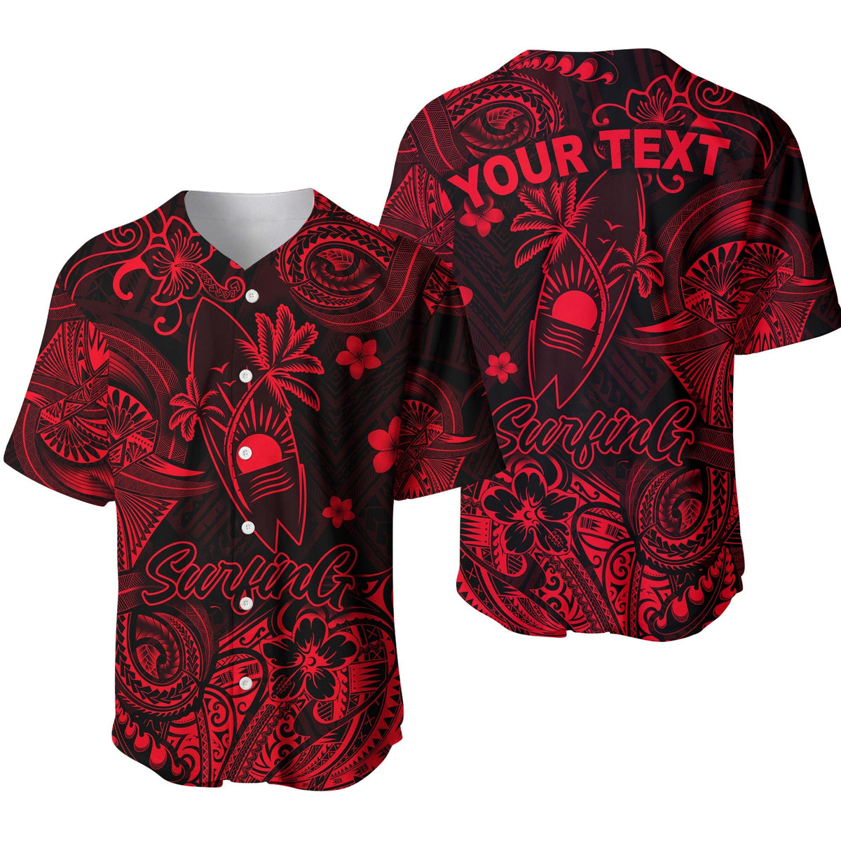 (Custom Personalised) Hawaii Surfing Polynesian Baseball Jersey Unique Style - Red LT8 - Wonder Print Shop