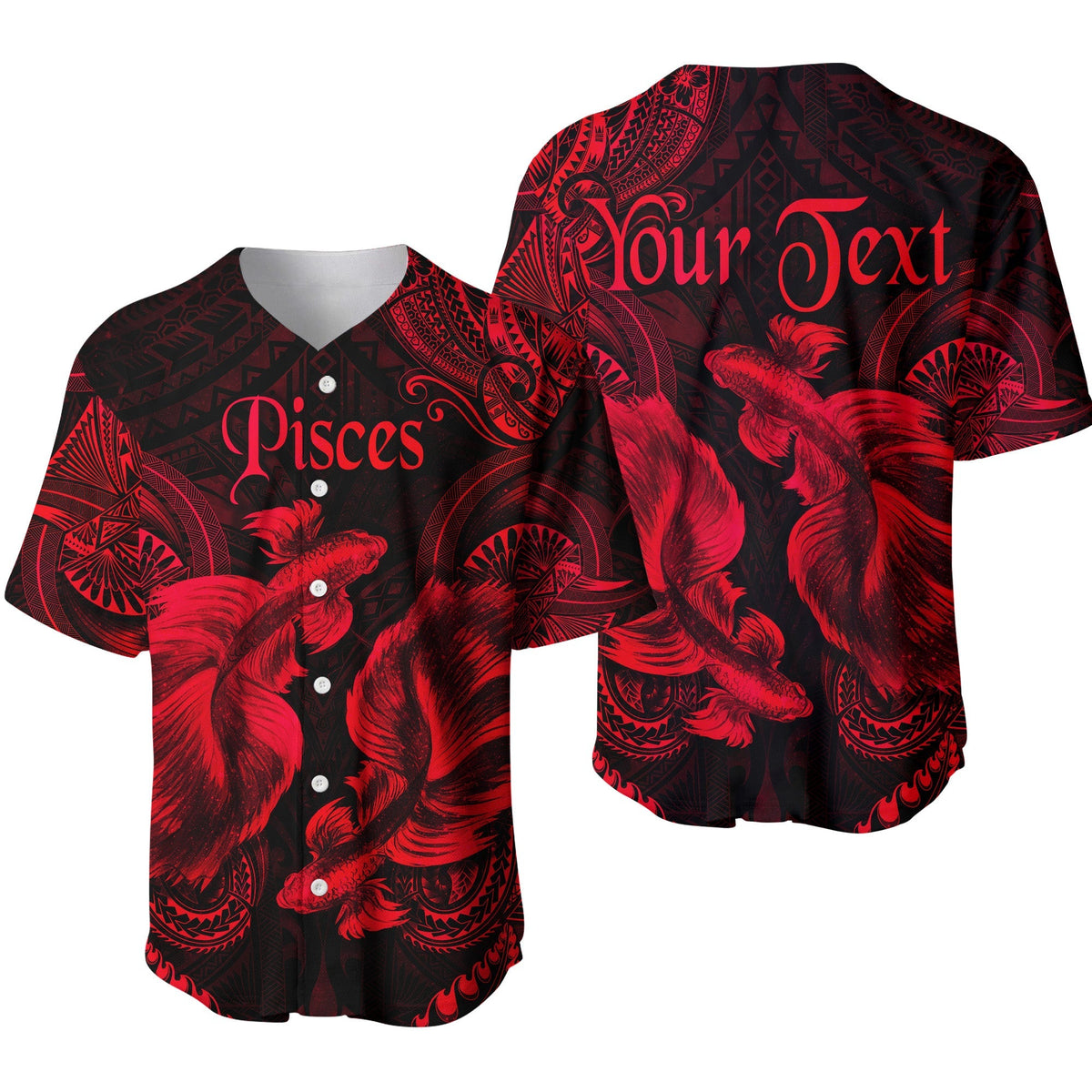 (Custom Personalised) Pisces Zodiac Polynesian Baseball Jersey Unique Style - Red LT8 - Wonder Print Shop