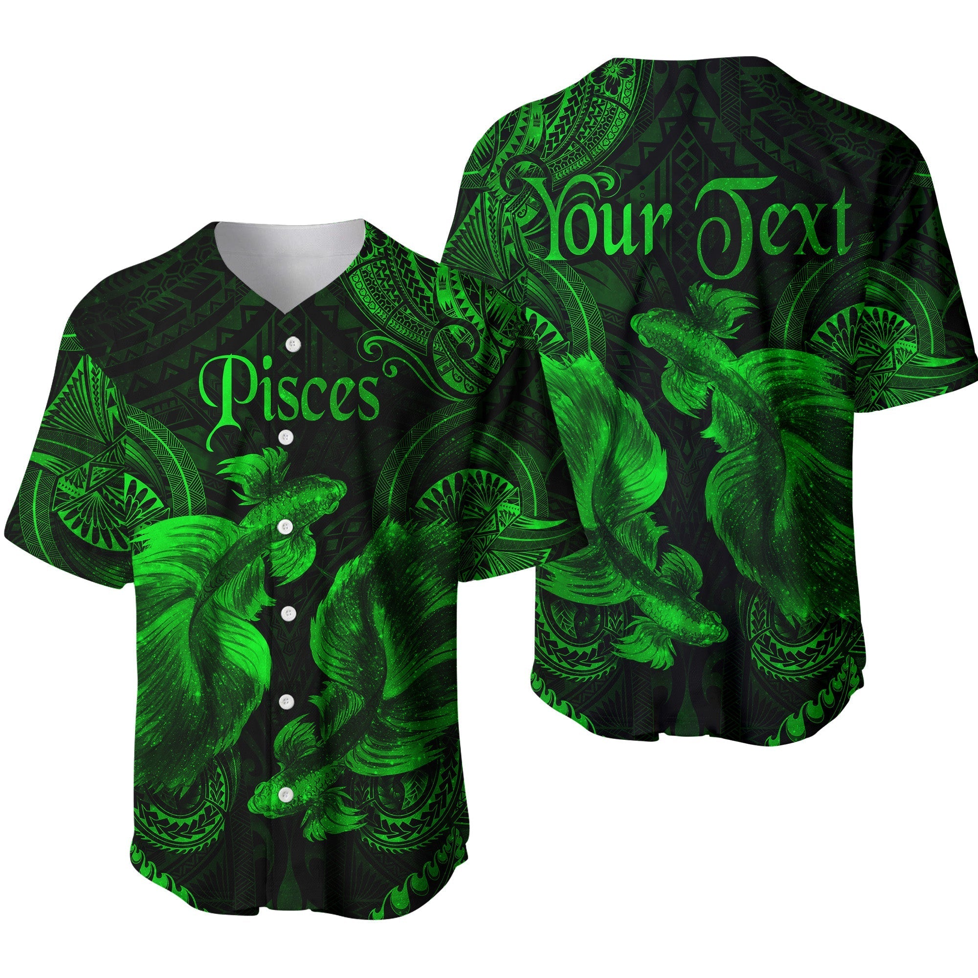 custom-personalised-pisces-zodiac-polynesian-baseball-jersey-unique-style-green