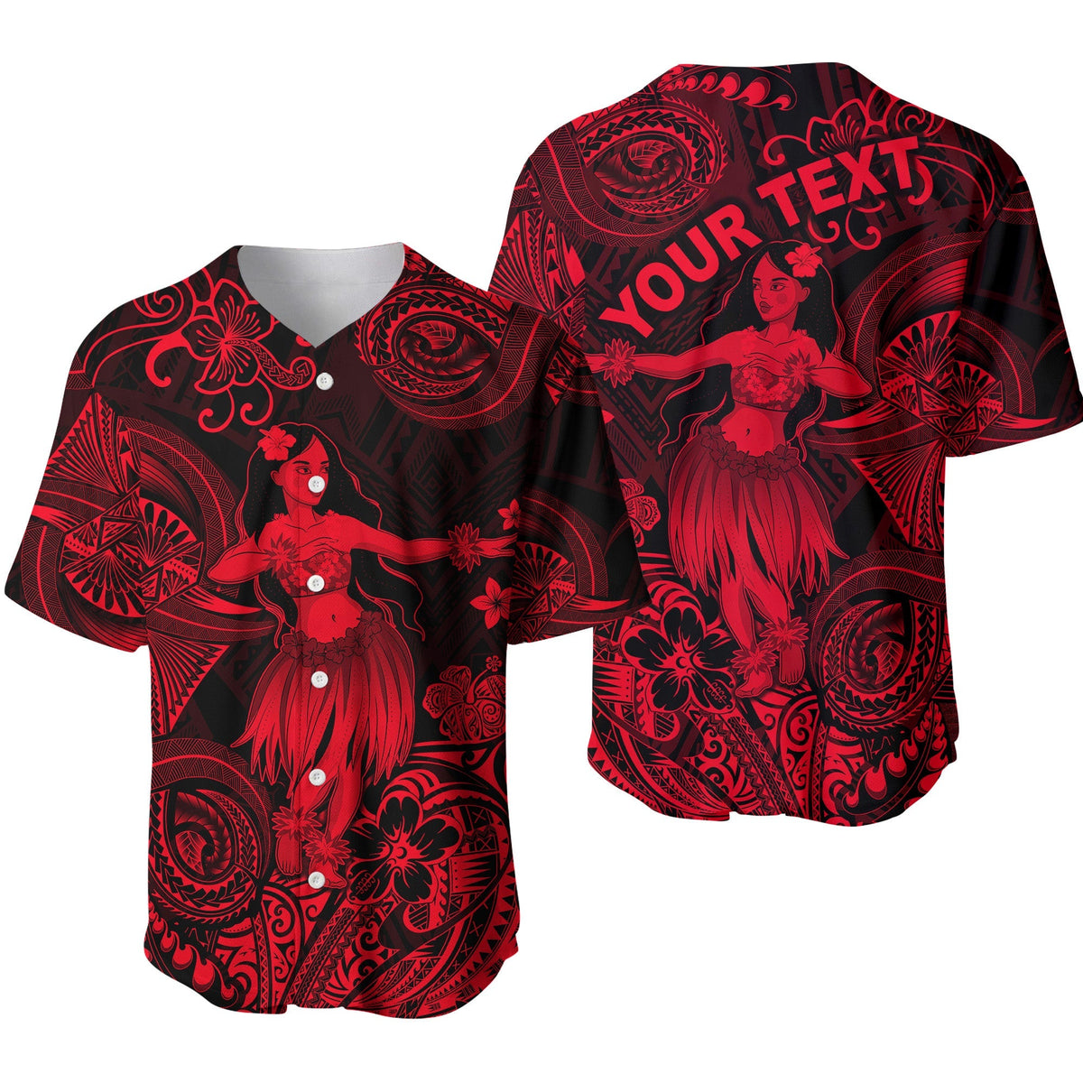 (Custom Personalised) Hawaii Hula Girl Polynesian Baseball Jersey Unique Style - Red LT8 - Wonder Print Shop