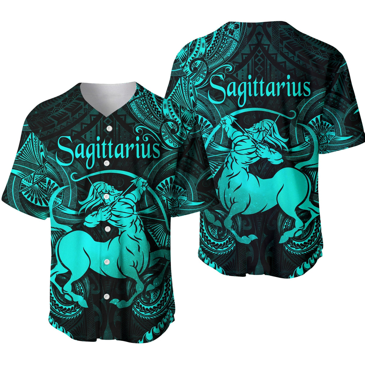 Sagittarius Zodiac Polynesian Baseball Jersey Unique Style Turquoise LT8 - Wonder Print Shop