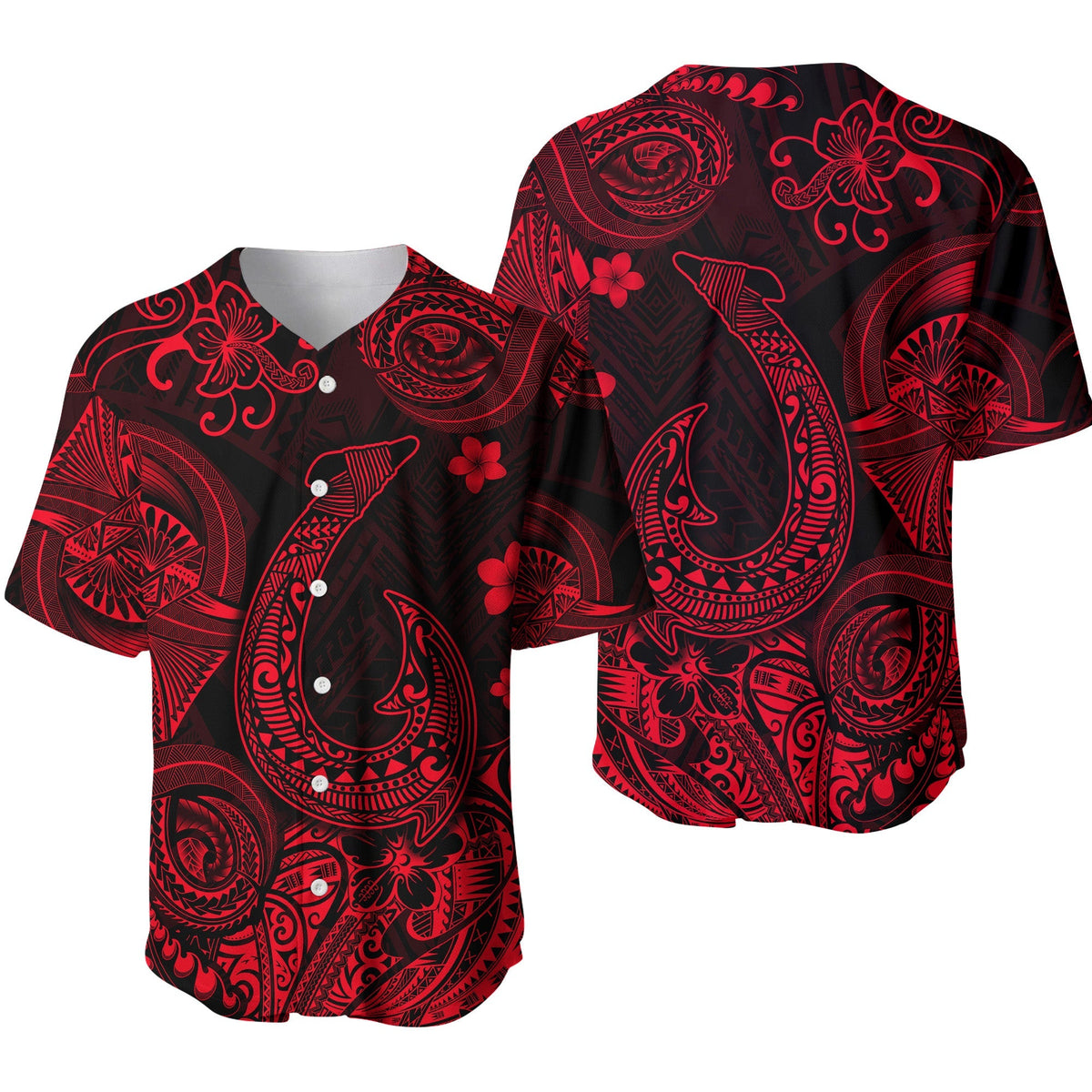 Hawaii Fish Hook Polynesian Baseball Jersey Unique Style - Red LT8 - Wonder Print Shop