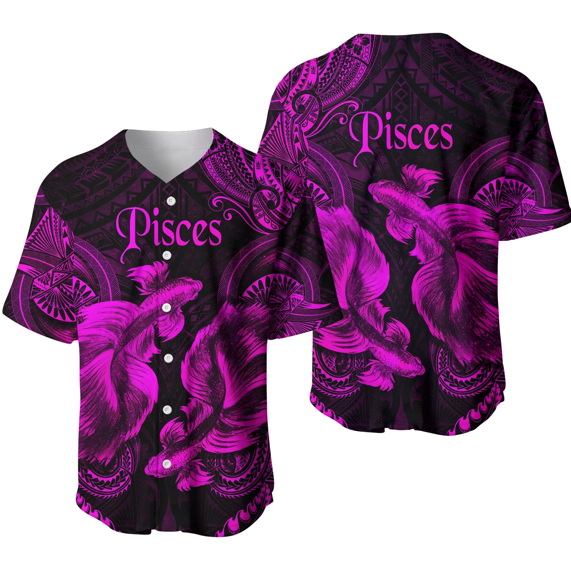 Pisces Zodiac Polynesian Baseball Jersey Unique Style Pink LT8 - Wonder Print Shop