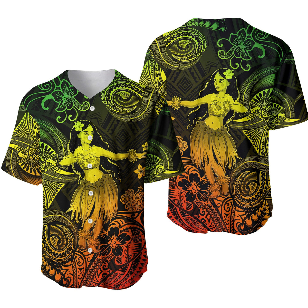 Hawaii Hula Girl Polynesian Baseball Jersey Unique Style - Reggae LT8 - Wonder Print Shop