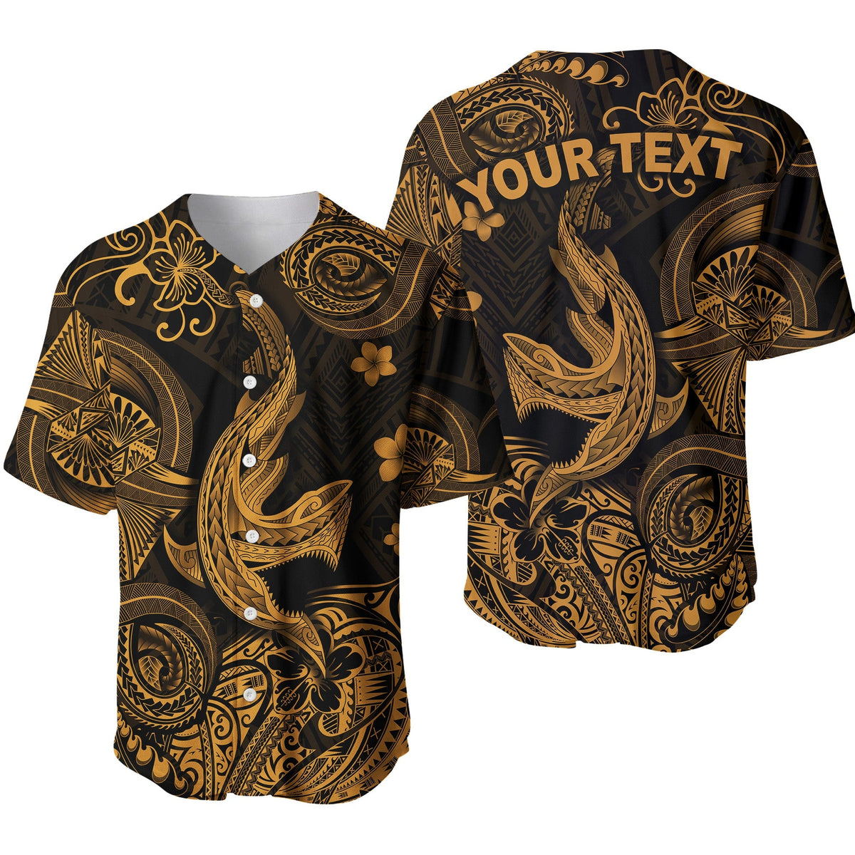 (Custom Personalised) Hawaii Angry Shark Polynesian Baseball Jersey Unique Style - Gold LT8 - Wonder Print Shop