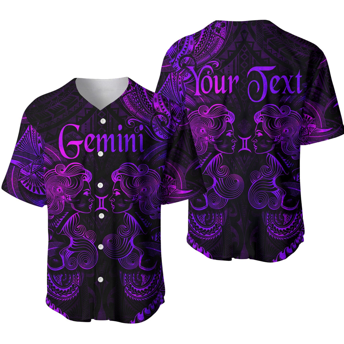 Custom Personalised Gemini Zodiac Polynesian Baseball Jersey Unique Style - Purple LT8 - Wonder Print Shop