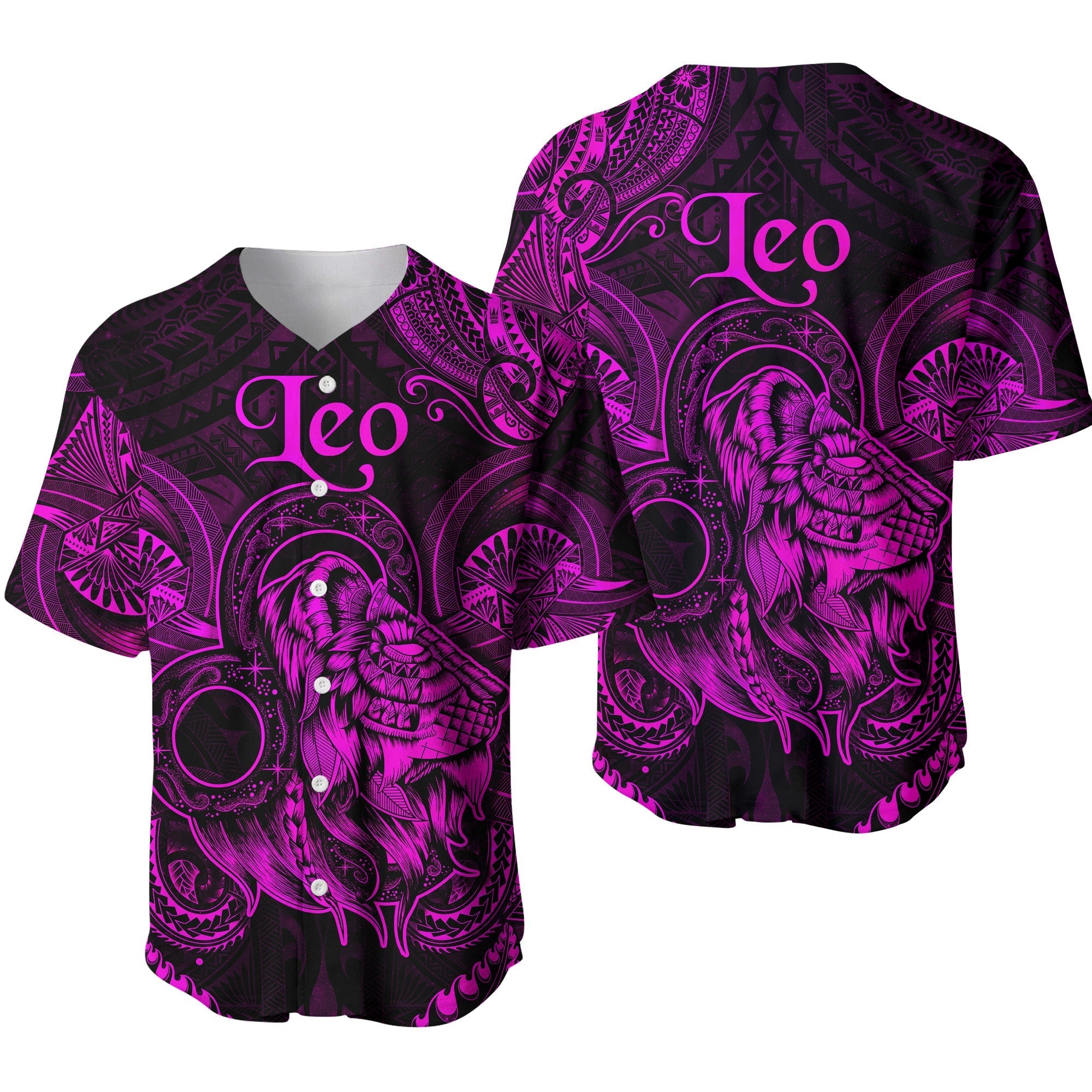 Leo Zodiac Polynesian Baseball Jersey Unique Style - Pink LT8 - Wonder Print Shop