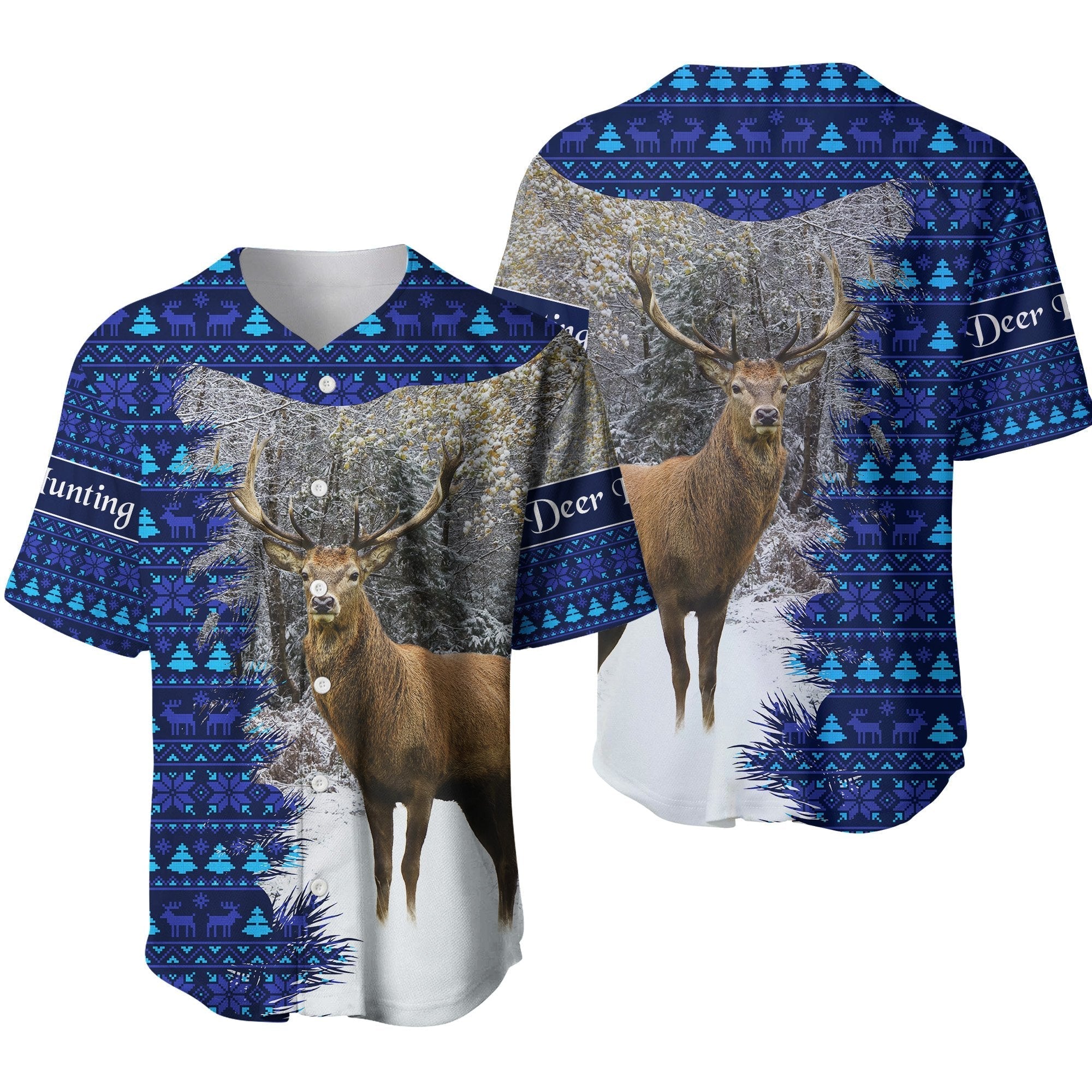 Dear Hunting Christmas Baseball Jersey - Navy LT8 - Wonder Print Shop