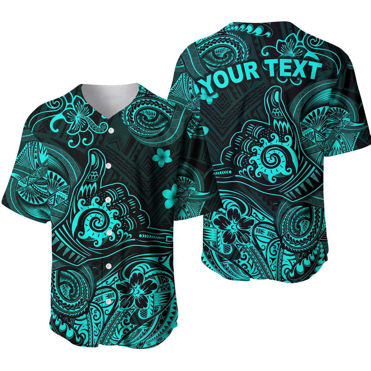 (Custom Personalised) Hawaii Shaka Polynesian Baseball Jersey Unique Style - Turquoise LT8 - Wonder Print Shop