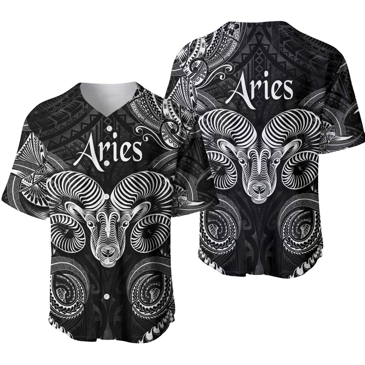 Aries Zodiac Polynesian Baseball Jersey Unique Style - Black LT8 - Wonder Print Shop
