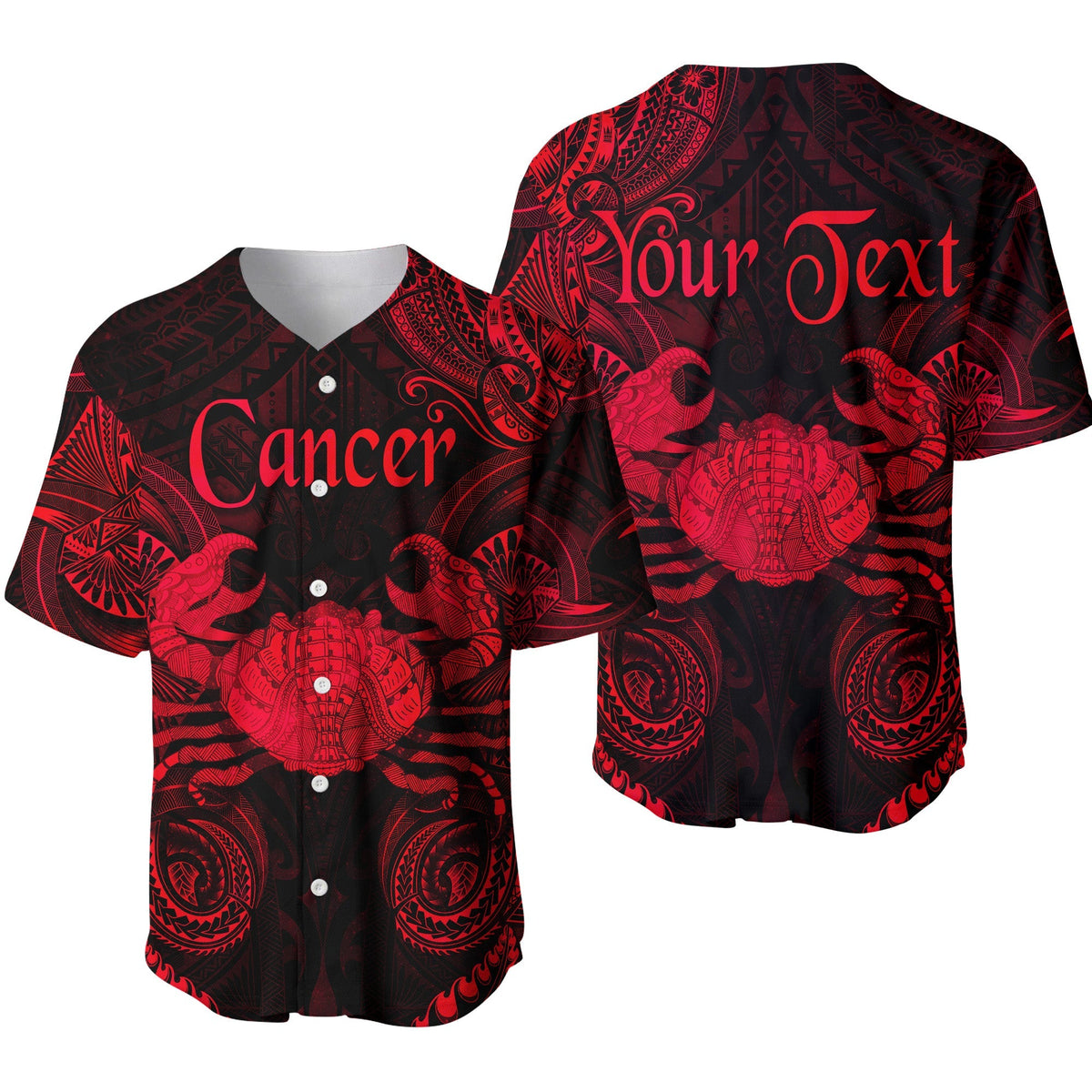 (Custom Personalised) Cancer Zodiac Polynesian Baseball Jersey Unique Style - Red LT8 - Wonder Print Shop