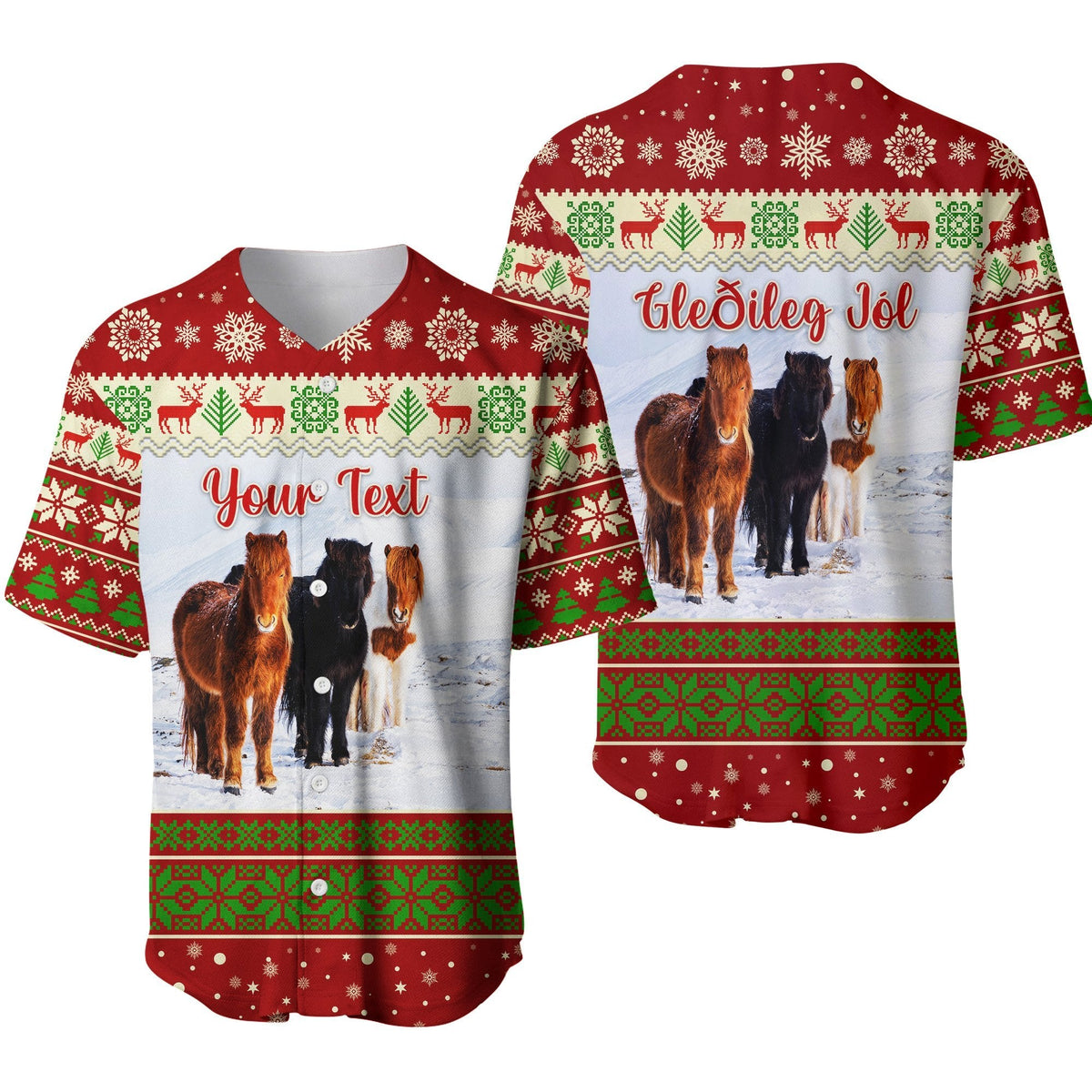 (Custom Personalised) Icelandic Horse Christmas Baseball Jersey - Red LT8 - Wonder Print Shop