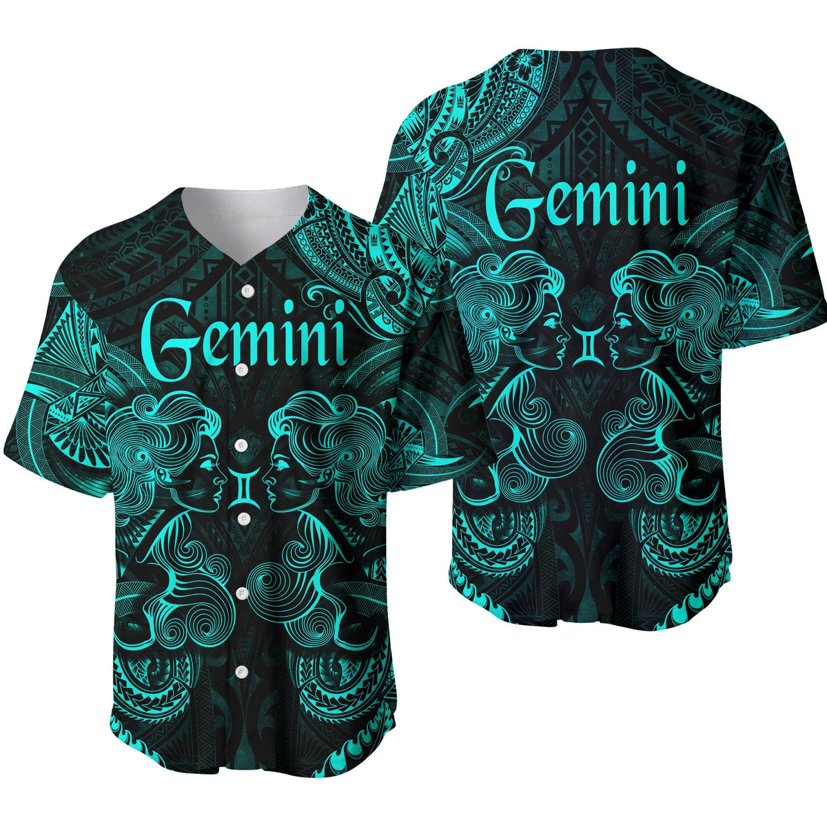 Gemini Zodiac Polynesian Baseball Jersey Unique Style - Turquoise LT8 - Wonder Print Shop