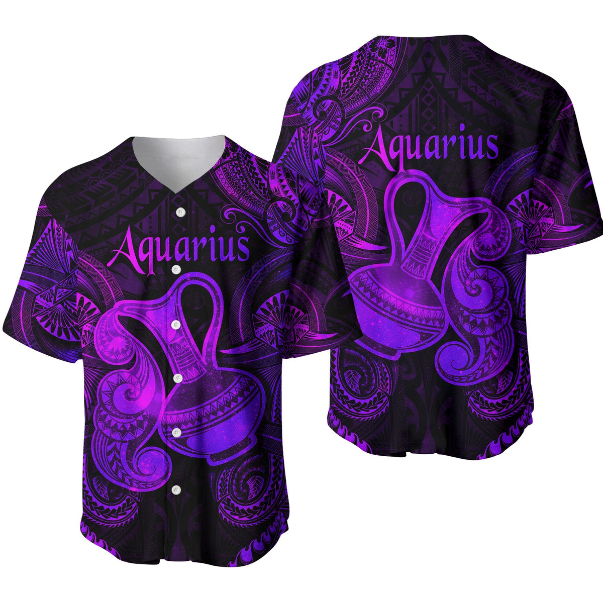Aquarius Zodiac Polynesian Baseball Jersey Unique Style - Purple LT8 - Wonder Print Shop